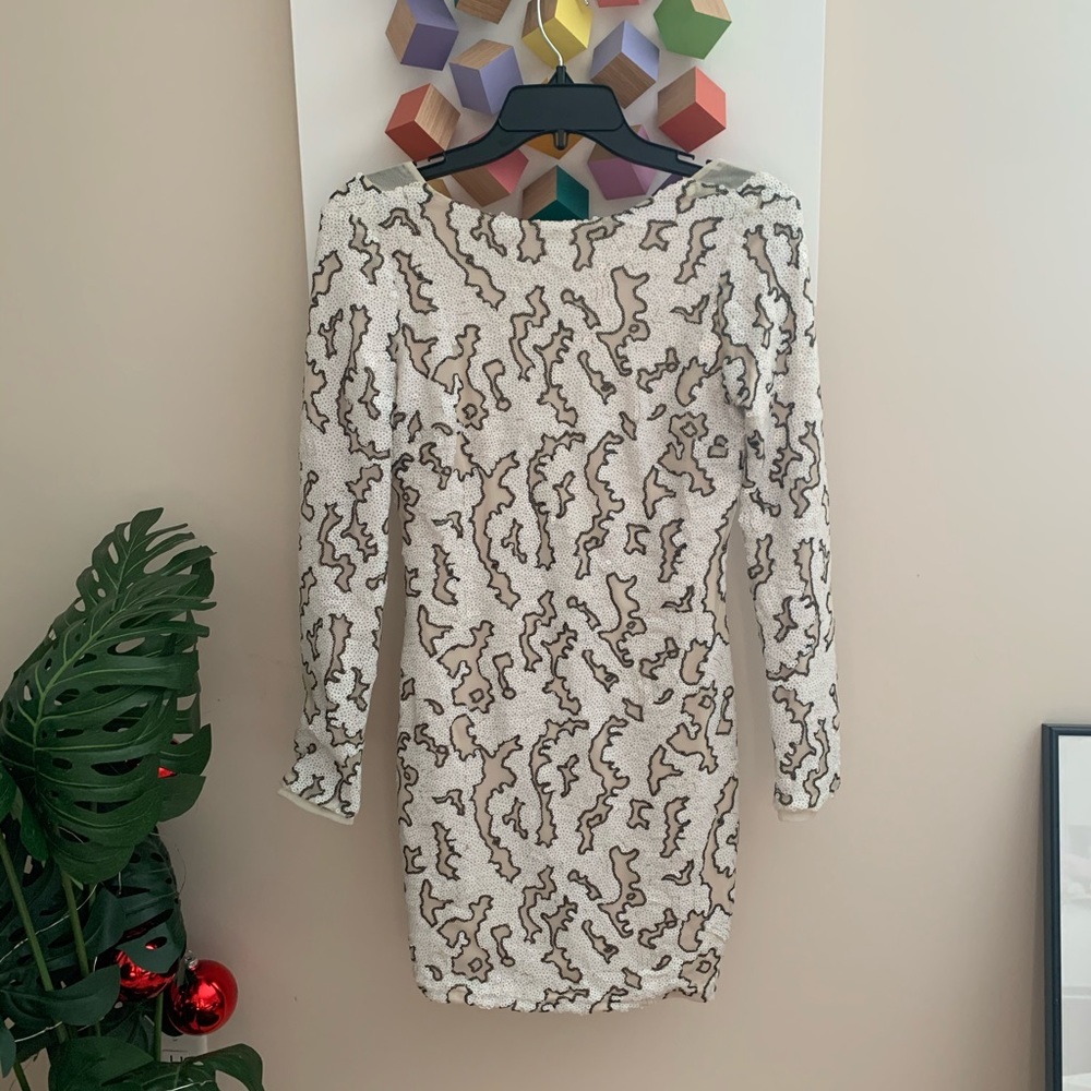 Zara Basic White Sequin Long Sleeve Dress  XS
